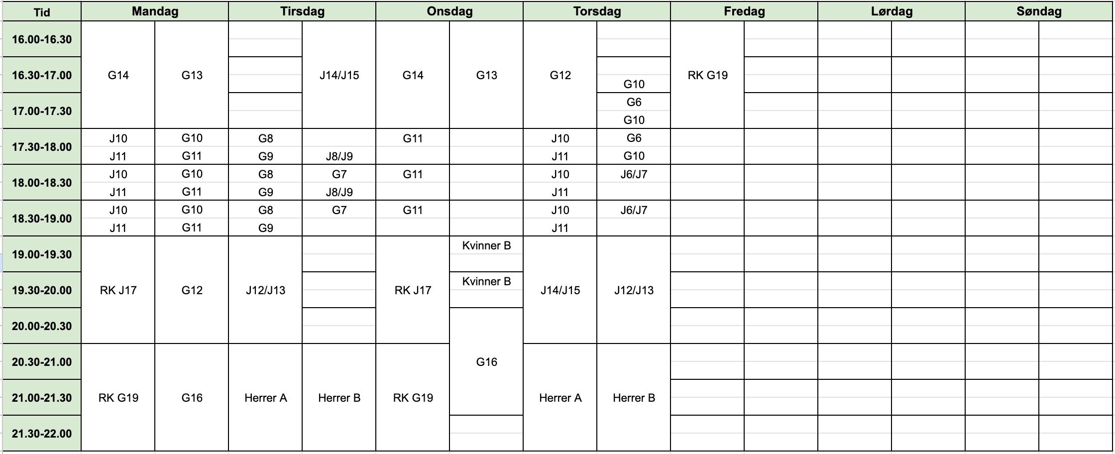 Bilde av treningstider Rørvik kunstgress (våren 2025)